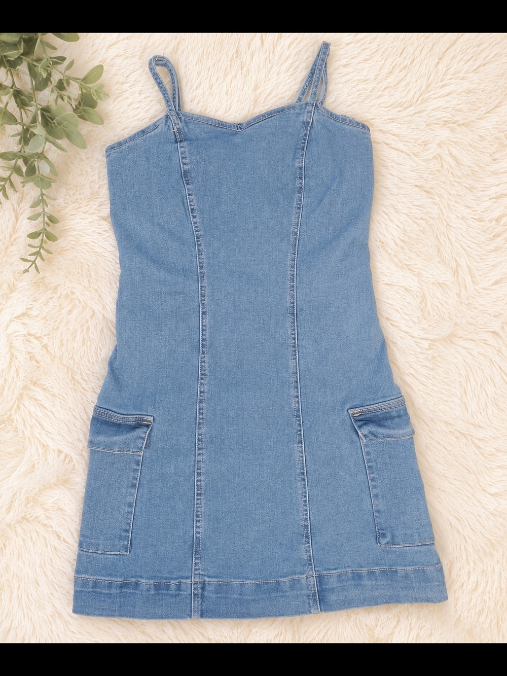 Celebrity Pink Light Blue Denim Spaghetti Strap Dress